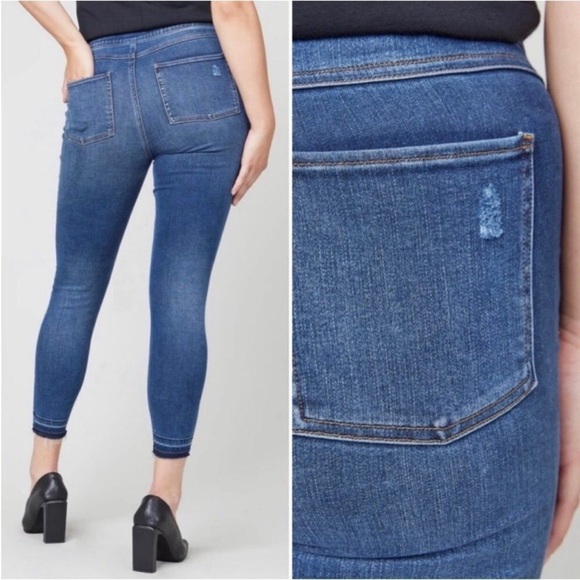 SPANX Pull On Release Hem Skinny High Rise Jean Leggings Size L - Picture 2 of 9